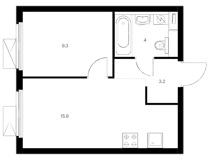 1-комнатная квартира 32.4 м², 13/14 эт., ЖК «Витебский парк»